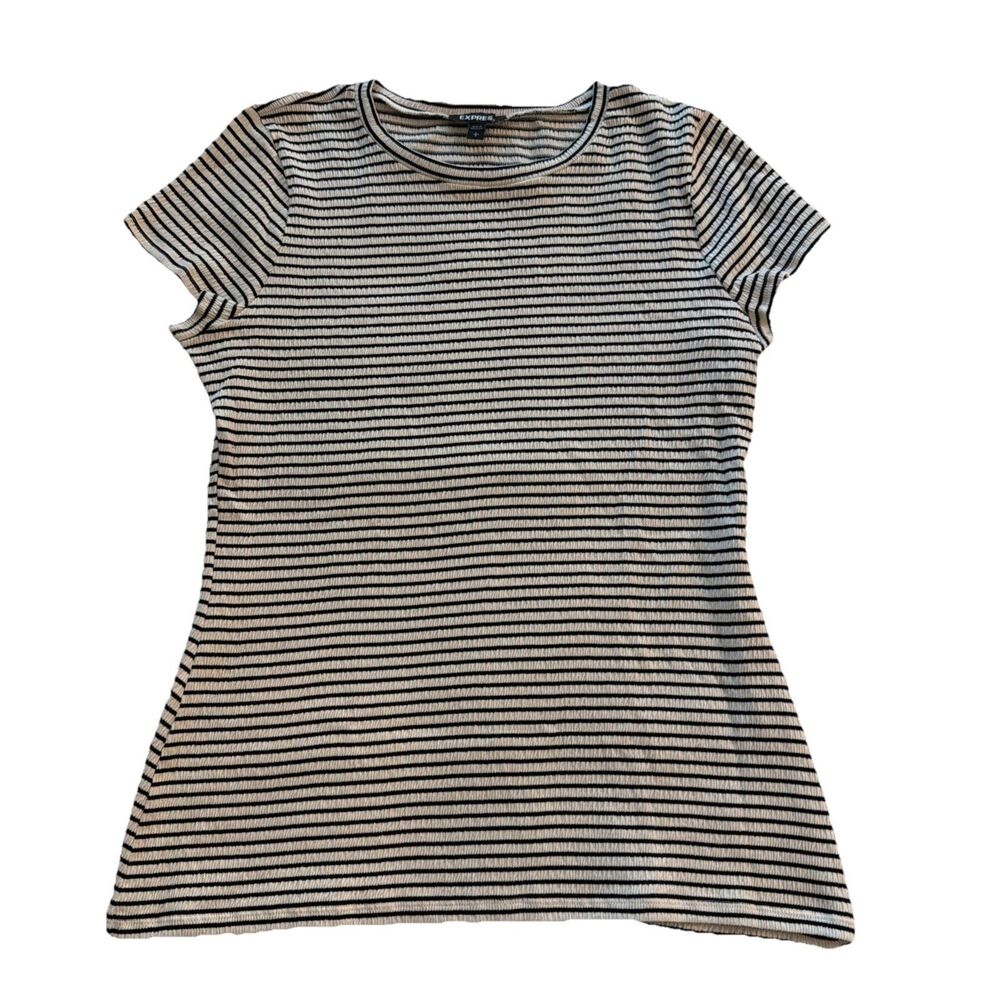 Express Women's Blouse SZ L black Striped Short Sleeve workwear preppy Nautical